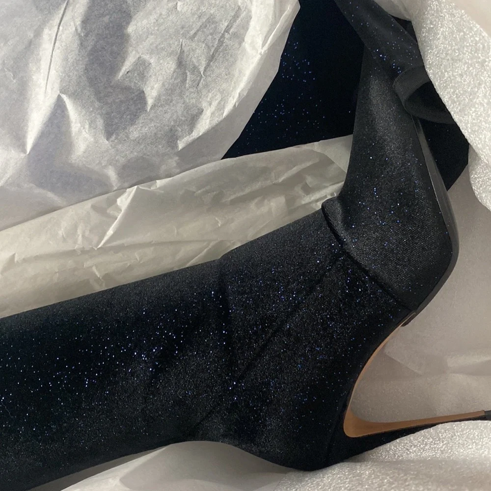 NEW BALMAIN AMAZONE Tall Thigh High Black Velvet Leather Boots EU 39.5